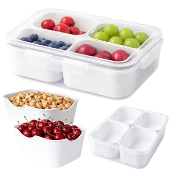 4-Compartment Lunch Box Snack Container with Lid, Clear White