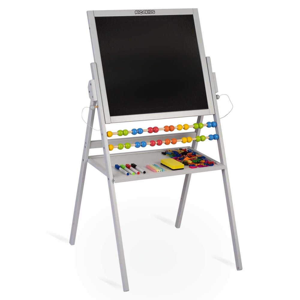 Ricokids Double-Sided Magnetic Kids Art Easel with Chalkboard, Grey (3)