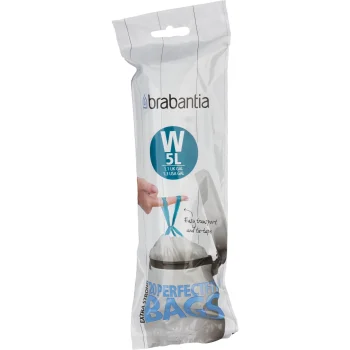 Brabantia PerfectFit Bin Liners Type W, 5 L, Drawstring, 20 Pack, White