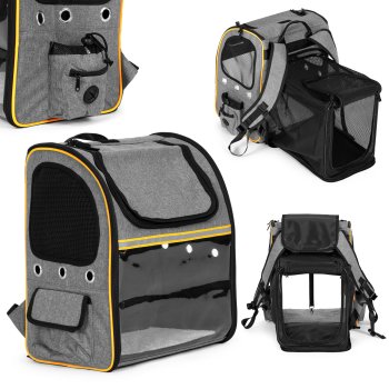 Large durable expandable pet backpack carrier for cat or dog, grey