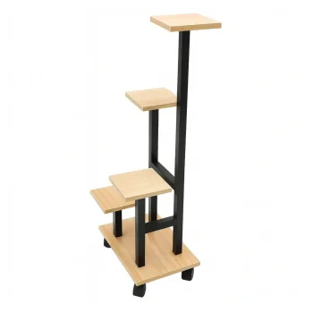 Metal and Bamboo Plant Stand for 4 Pots, 5 Tiers, 87 cm, Black