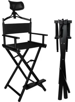 Beautylushh Folding Aluminum Makeup Chair with Headrest, Black