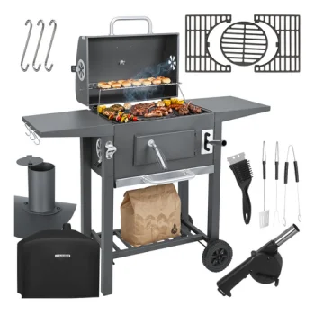 Kaminer Charcoal Grill with Lid and Thermometer, 105x110x50 cm, Black