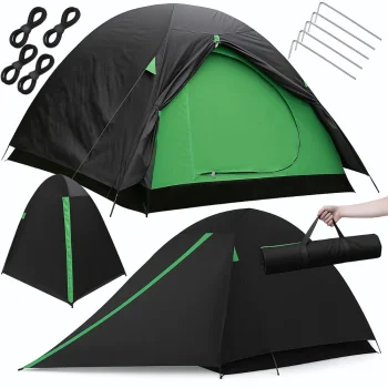 Waterproof 2-Person Camping Tent with Mosquito Net, Black/Green