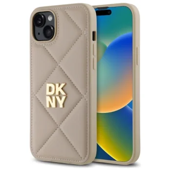 DKNY iPhone 15 Plus Case Quilted Stack Logo, Beige