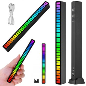 LED desk lamp USB sound reactive RGB, rechargeable, white or black