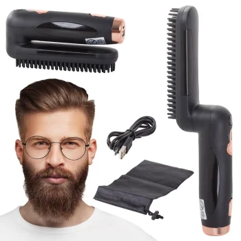 2-in-1 Beard and Hair Straightener Comb with 4000mAh Power Bank Black