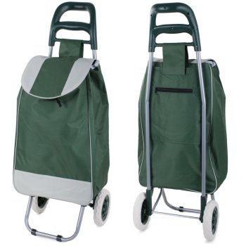 Folding Shopping Cart with Wheels Durable Grocery Trolley Bag, Green