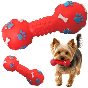 Squeaky Dog Toy Dumbbell, 13 cm, Red