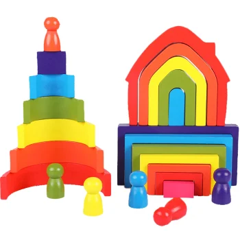 Wooden Blocks and Logic Game Jhtoy-280, Large Rainbow Set