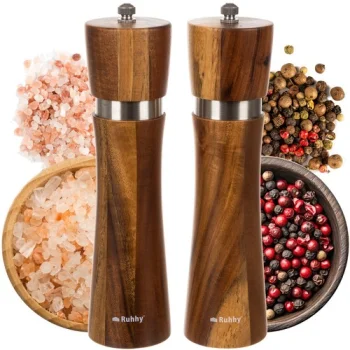 Ruhhy Wooden Salt and Pepper Grinder Set, 2 pcs, Brown