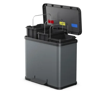 Hailo Öko trio Plus L 3-Compartment Pedal Recycling Bin 3x9L, Matte Dark Grey