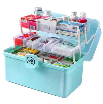 Large Medicine Organizer Box with Lock and Handle, Blue