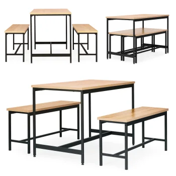 Industrial Dining Set with 2 Benches for 4 People ModernHome