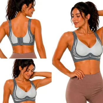 Women's Push-Up Sports Bra, Seamless, Grey, 2XL