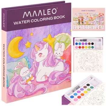 Maaelo Water Colouring Book Unicorn, 24 Sheets, 12 Colours, Water Brush