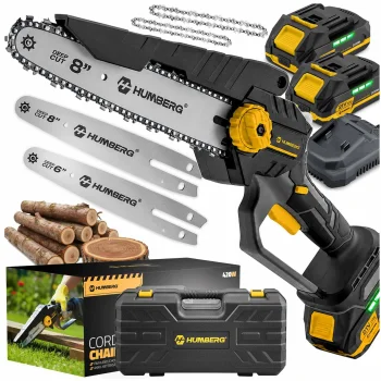 Cordless Mini Chainsaw Humberg HM-421 with 2 Batteries 21V Brushless Motor
