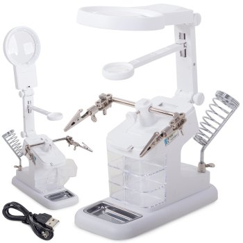 Third Hand Soldering Tool with 25x Magnifier & 10 LED Light Station, White