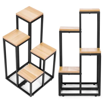 ModernHome 4-Tier Plant Stand Metal/MDF, Light Walnut