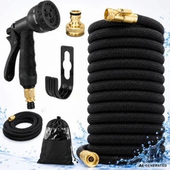 Expandable Garden Hose Set with Spray Gun and Hook, 5-15m, Black