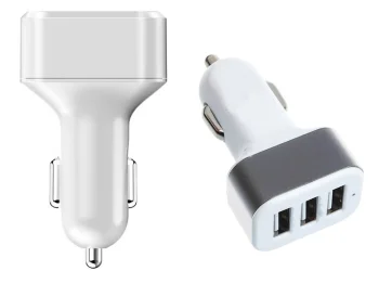 Car Charger with 3x USB Ports (1.1A, 2.1A, 3.1A), White/Silver