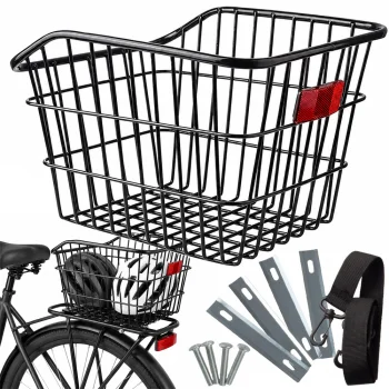 Rear Bicycle Rack Basket with Reflector, Aluminum, Black