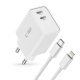 Tech-Protect C35W 2x USB-C PD 35W Wall Charger with USB-C / Lightning Cable - White