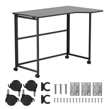 Maclean MC-1250 L/B Folding L-Shape Desk, 100x65cm, Black