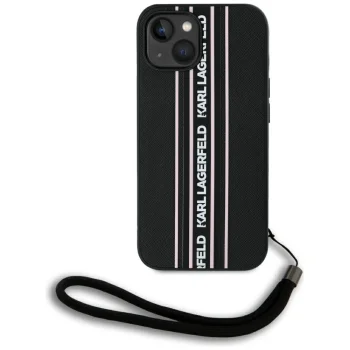 Karl Lagerfeld Saffiano Athleisure Stripes Cord dėklas iPhone 15, rausvas