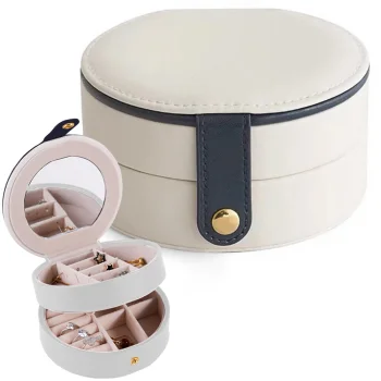 Round Jewelry Box Organizer with Mirror, 11 cm