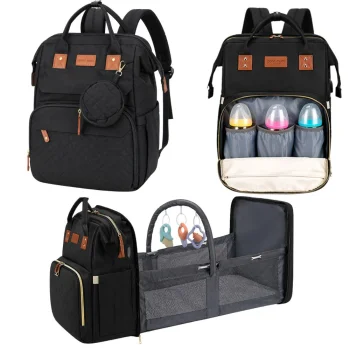 Multifunctional Backpack with Baby Bed and USB Port, Black