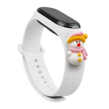 Christmas Silicone Strap for Xiaomi Mi Band 3 / 4 with Snowman - White