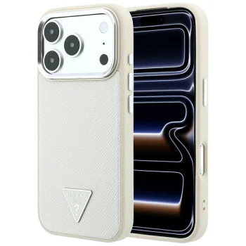 Guess Grained Triangle Logo MagSafe Case for iPhone 18 Pro Max / 17 Pro Max, Beige