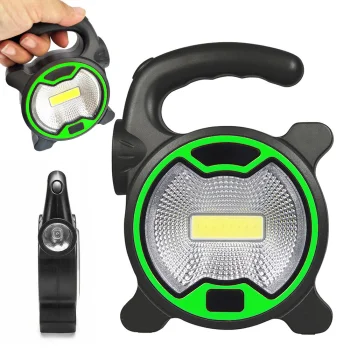 Powerful LED COB Workshop Flashlight Lamp with Handle, Battery-Powered, Green