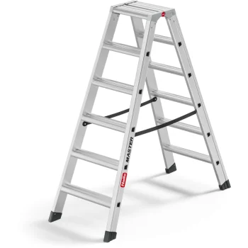 Hailo Master D100 Double-Sided Stepladder, 2x6 Steps, Silver