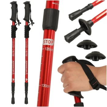 Folding Nordic Walking and Trekking Poles, Aluminum, 2 pcs, Red