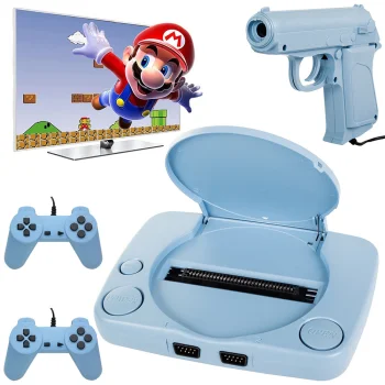 Retro TV Video Game Console with 2 Controllers and Gun (9999 Games), Blue