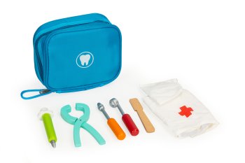 ECOTOYS Wooden Dentist Kit for Kids with 7 Accessories and Bag