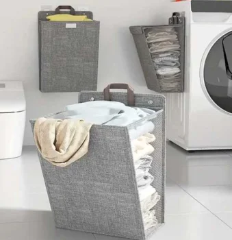 Foldable Hanging Laundry Basket Wall/Door Mount Grey