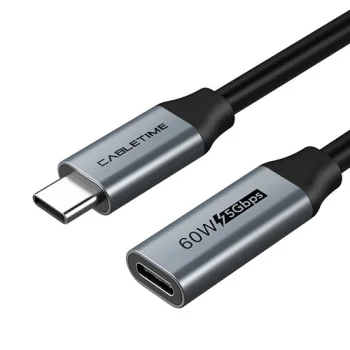 Extension Cable USB 3.0 Type-C (M) to USB Type-C (F), 5Gbps, 60W, 4K/60Hz, 0.5m, Black