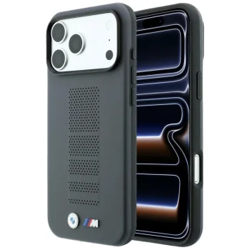 BMW M Blue Perfo Metal Logo MagSafe Case for iPhone 18 Pro Max / 17 Pro Max, Gray