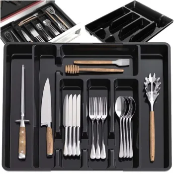 Ruhhy 00024748 Expandable Cutlery Drawer Organizer, Black
