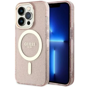 Guess iPhone 14 Pro Case Glitter Gold MagSafe, Pink