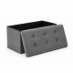Foldable Velour Pouf with Storage Box, Dark Grey