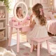 Kids Wooden Vanity Table with LED Mirror and Stool ECOTOYS, Pink