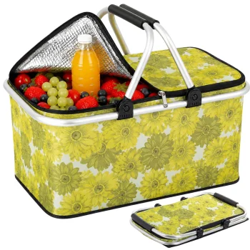 Folding Thermal Picnic Basket with Aluminum Frame, Green