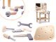 Workshop with wooden tools and work table