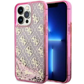 Guess iPhone 14 Pro Max Case Liquid Glitter 4G Translucent, Pink