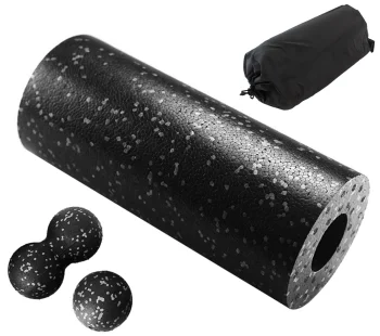 Yoga Massage Roller + Massage Double Fascia Ball + Massage Motion Ball Set, Black-White