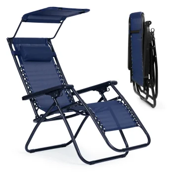 MultiGarden Garden and Beach Sun Lounger with Adjustable Canopy, Blue